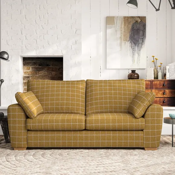 3-Seater Sofa with Pebble Arms - Ochre, Check