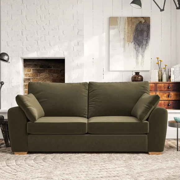 3-Seater Sofa with Pebble Arms - Olive, Velvet