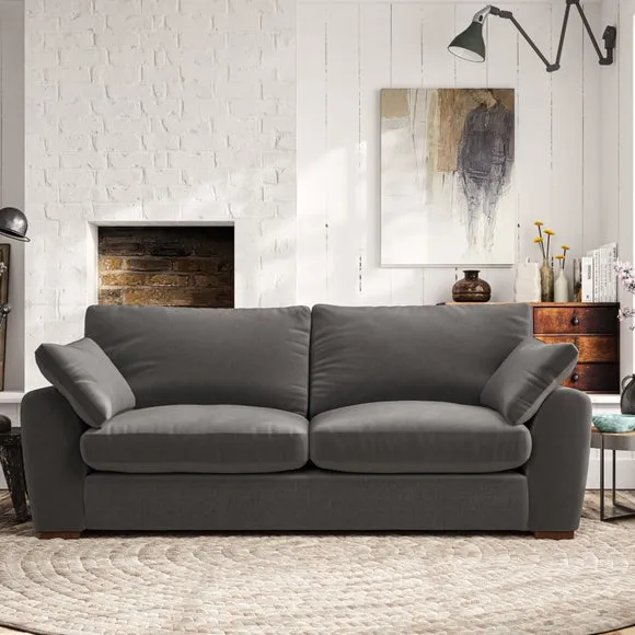 3-Seater Sofa with Pillow Arms - Charcoal, Velvet