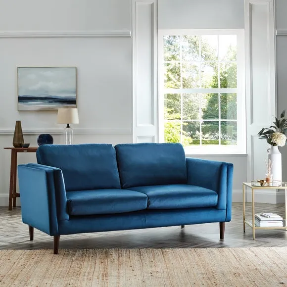 3-Seater Sofa with Pillow Arms - Navy, Velvet