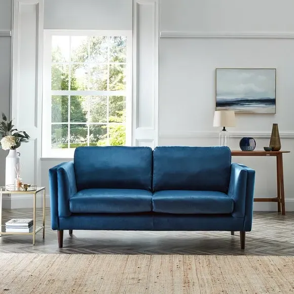 3-Seater Sofa with Pillow Arms - Navy, Velvet image