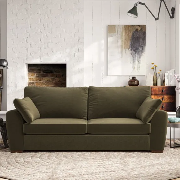 3-Seater Sofa with Pillow Arms - Olive, Velvet