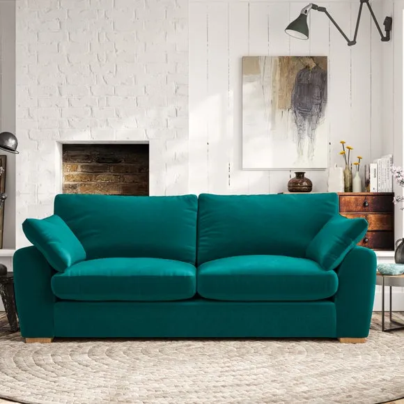 3-Seater Sofa with Pillow Arms - Peacock, Velvet