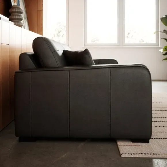 3-Seater Sofa with Piped Edge - Black, Leather