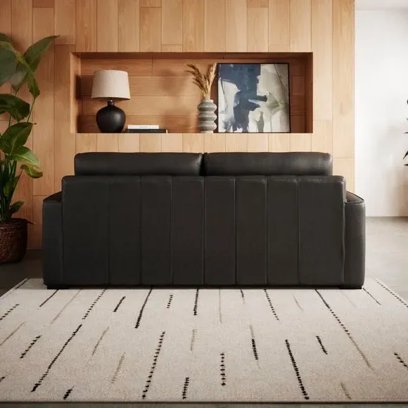 3-Seater Sofa with Piped Edge - Black, Leather