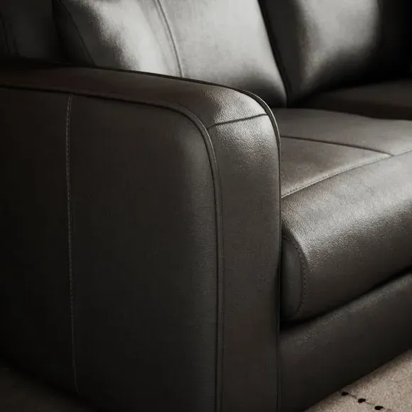 3-Seater Sofa with Piped Edge - Black, Leather