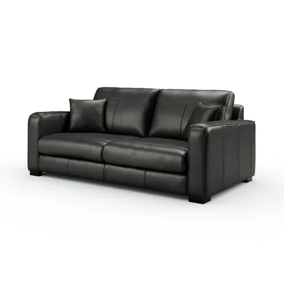 3-Seater Sofa with Piped Edge - Black, Leather