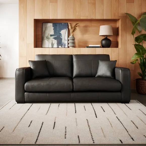 3-Seater Sofa with Piped Edge - Black, Leather image