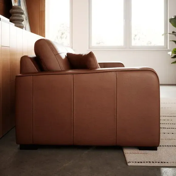 3-Seater Sofa with Piped Edge - Brown, Leather