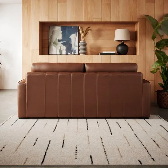 3-Seater Sofa with Piped Edge - Brown, Leather