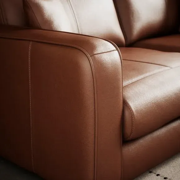 3-Seater Sofa with Piped Edge - Brown, Leather