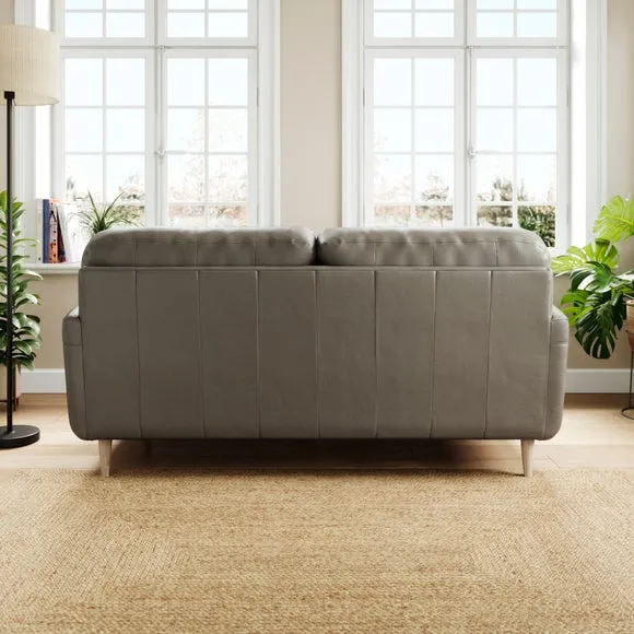 3-Seater Sofa with Piped Edge - Grey, Leather
