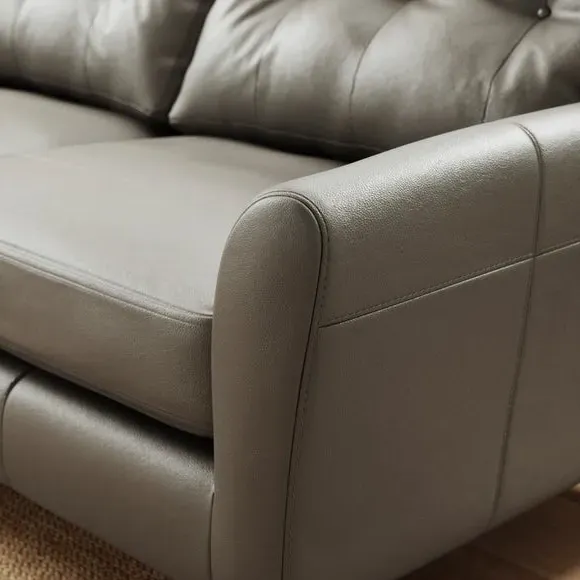 3-Seater Sofa with Piped Edge - Grey, Leather