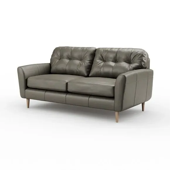 3-Seater Sofa with Piped Edge - Grey, Leather