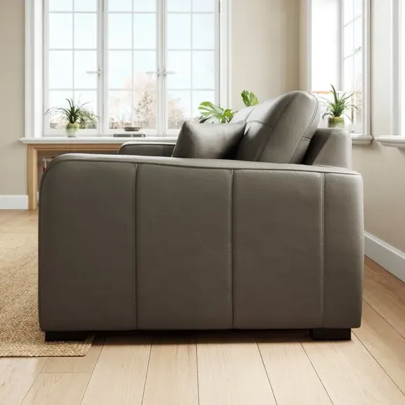 3-Seater Sofa with Piped Edge - Grey, Leather