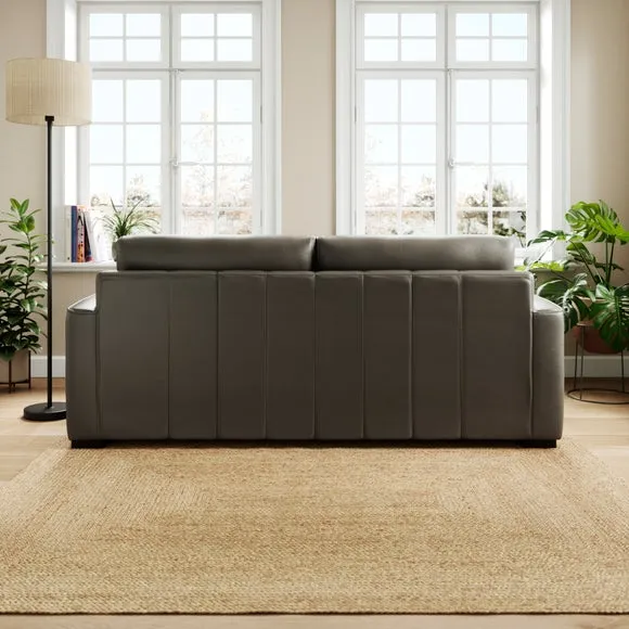 3-Seater Sofa with Piped Edge - Grey, Leather