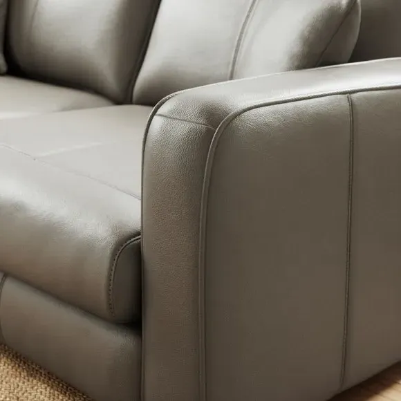 3-Seater Sofa with Piped Edge - Grey, Leather