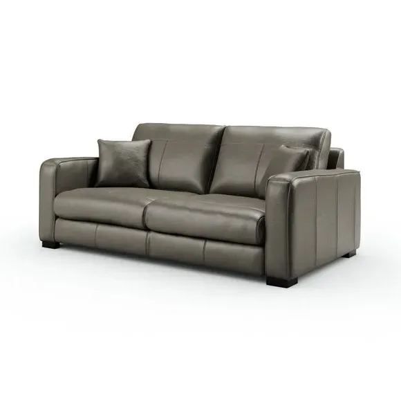 3-Seater Sofa with Piped Edge - Grey, Leather