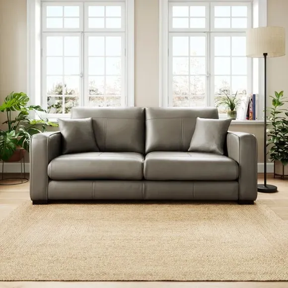 3-Seater Sofa with Piped Edge - Grey, Leather image