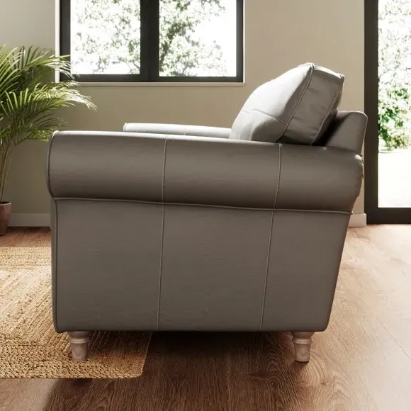 3-Seater Sofa with Piped Edge - Grey, Leather