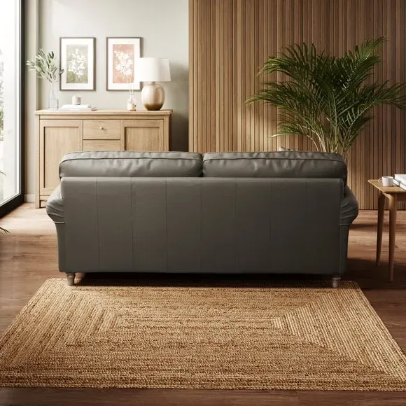 3-Seater Sofa with Piped Edge - Grey, Leather