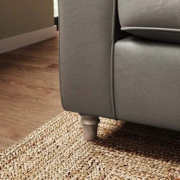 3-Seater Sofa with Piped Edge - Grey, Leather