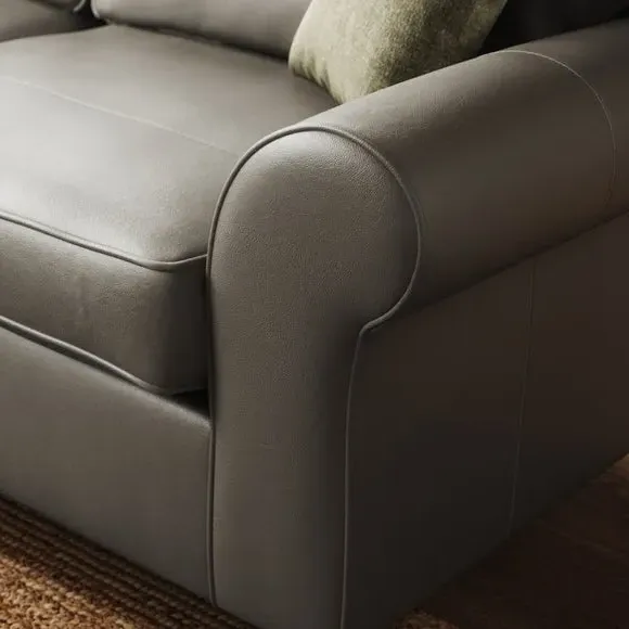 3-Seater Sofa with Piped Edge - Grey, Leather