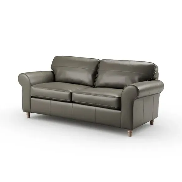 3-Seater Sofa with Piped Edge - Grey, Leather