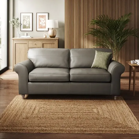 3-Seater Sofa with Piped Edge - Grey, Leather image