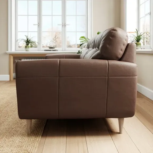 3-Seater Sofa with Piped Edge - Mocha, Leather