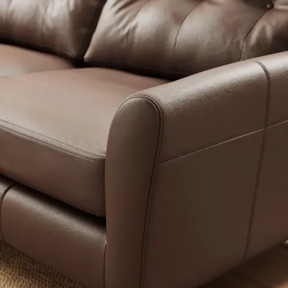 3-Seater Sofa with Piped Edge - Mocha, Leather