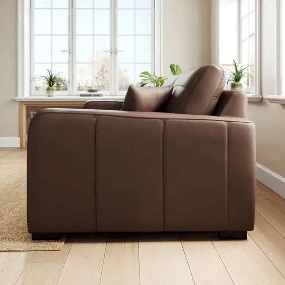3-Seater Sofa with Piped Edge - Mocha, Leather