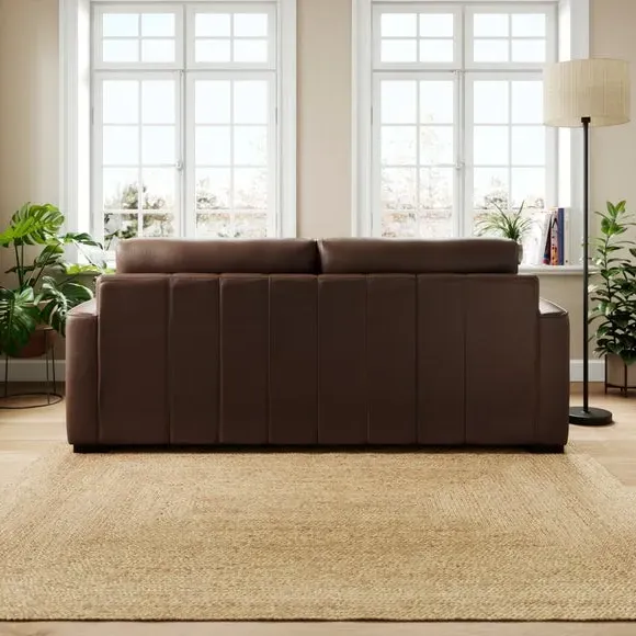 3-Seater Sofa with Piped Edge - Mocha, Leather