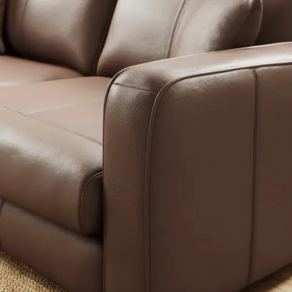 3-Seater Sofa with Piped Edge - Mocha, Leather