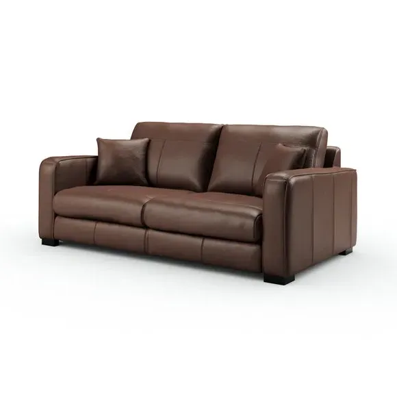3-Seater Sofa with Piped Edge - Mocha, Leather