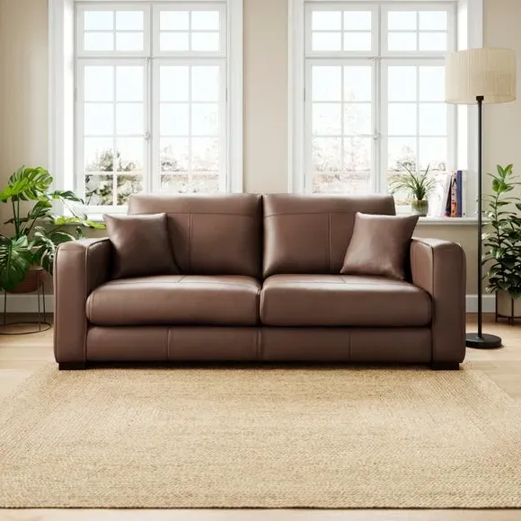 3-Seater Sofa with Piped Edge - Mocha, Leather