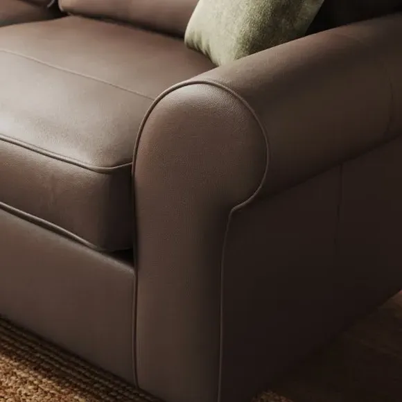 3-Seater Sofa with Piped Edge - Mocha, Leather