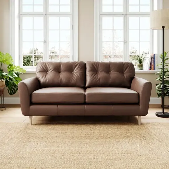 3-Seater Sofa with Piped Edge - Mocha, Leather