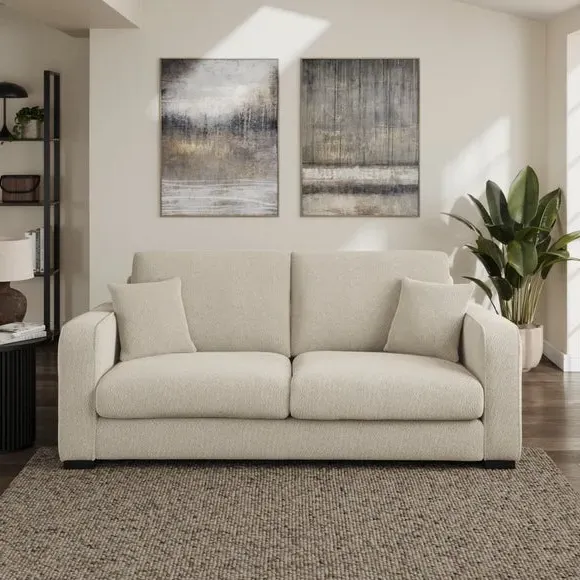 3-Seater Sofa with Piped Edge - Sandstone, Boucle