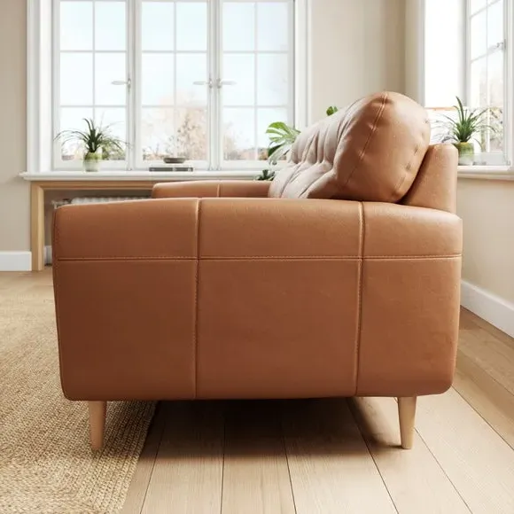 3-Seater Sofa with Piped Edge - Tan, Leather