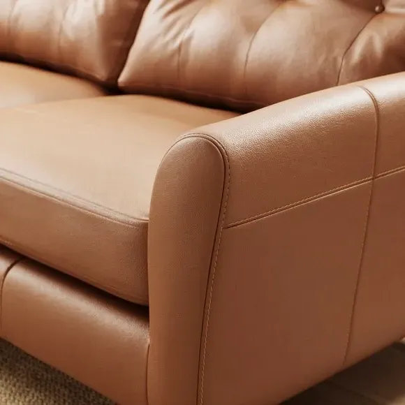 3-Seater Sofa with Piped Edge - Tan, Leather