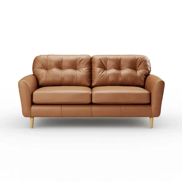 3-Seater Sofa with Piped Edge - Tan, Leather