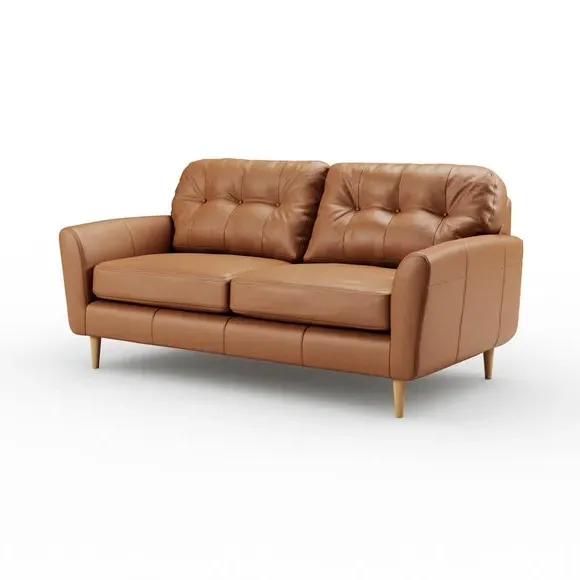 3-Seater Sofa with Piped Edge - Tan, Leather