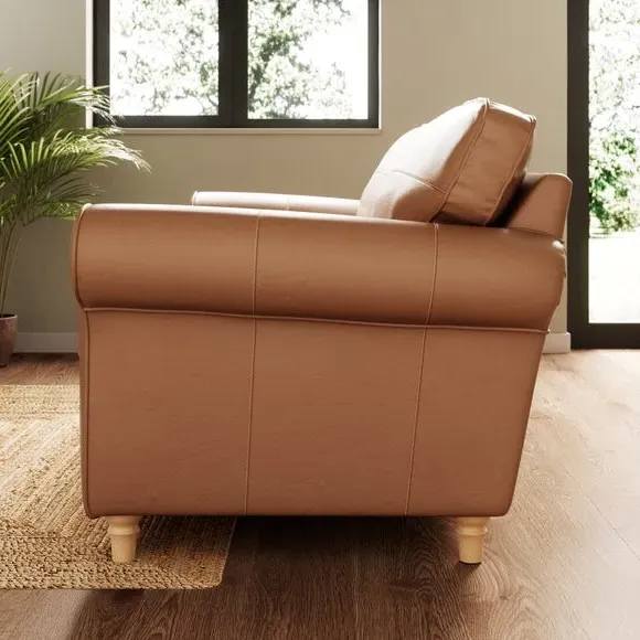 3-Seater Sofa with Piped Edge - Tan, Leather