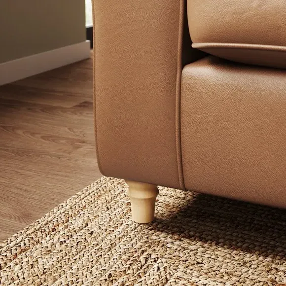 3-Seater Sofa with Piped Edge - Tan, Leather