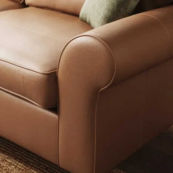 3-Seater Sofa with Piped Edge - Tan, Leather