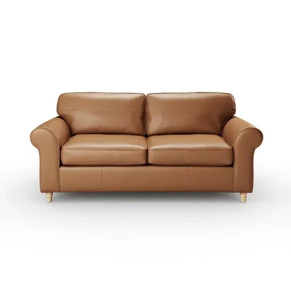 3-Seater Sofa with Piped Edge - Tan, Leather