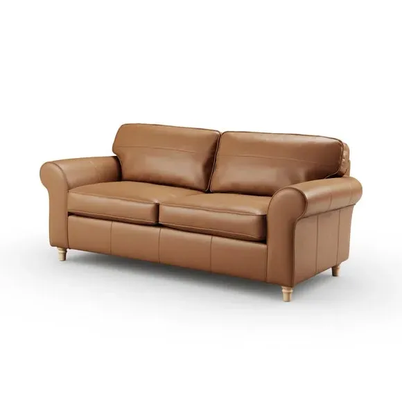 3-Seater Sofa with Piped Edge - Tan, Leather