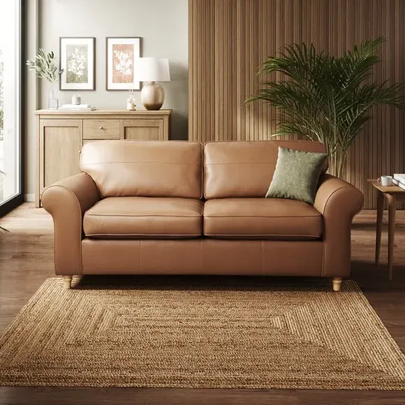3-Seater Sofa with Piped Edge - Tan, Leather