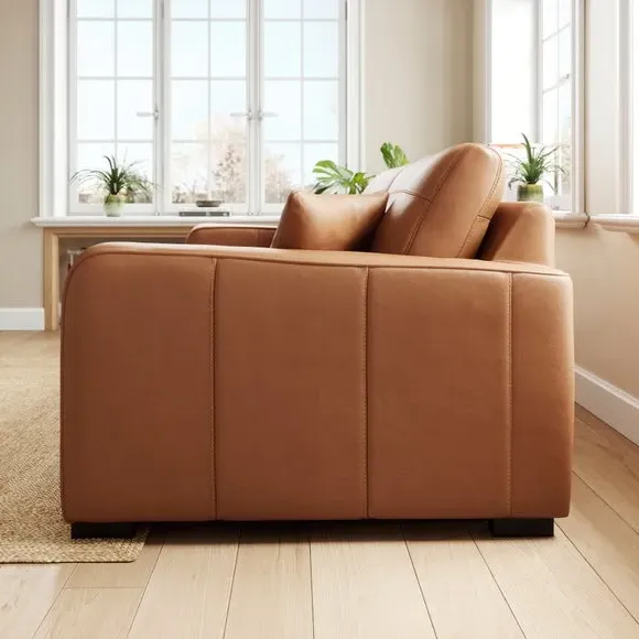 3-Seater Sofa with Piped Edge - Tan, Leather